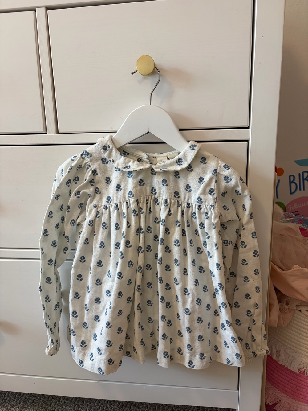 Little Cotton Clothes Floral Collar Top Girls Blue Cotton